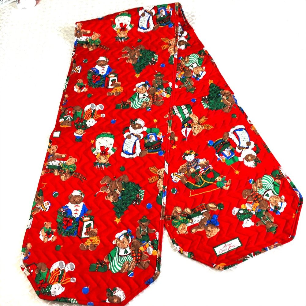 Table Runner Christmas Quilted Teddy Bear Toys  Mervyn's Vintage EUC